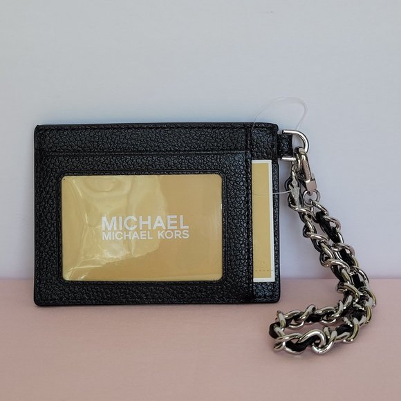 MICHAEL KORS Jet Set Small ID Pebbled Leather Chain Card Holder Case-Black🎈$69 - Picture 8 of 16